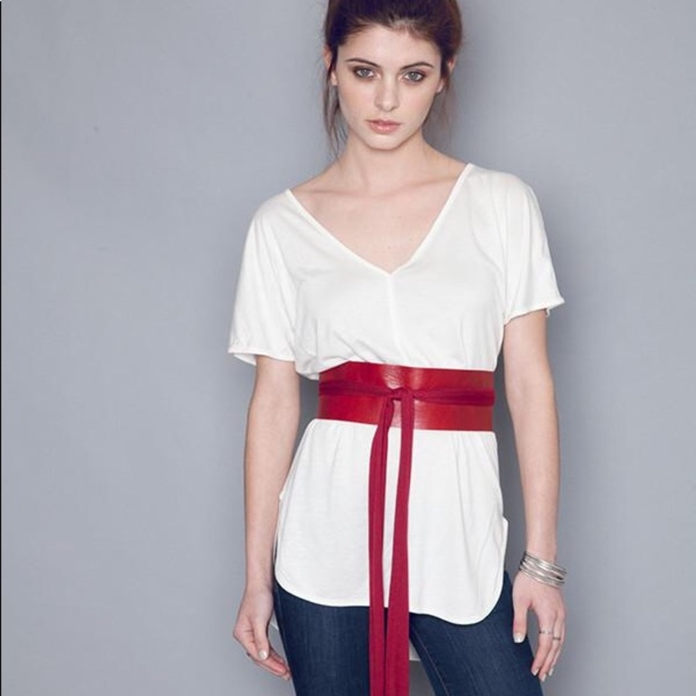 Wide Leather Belt in Red- One Size Fits All NEW